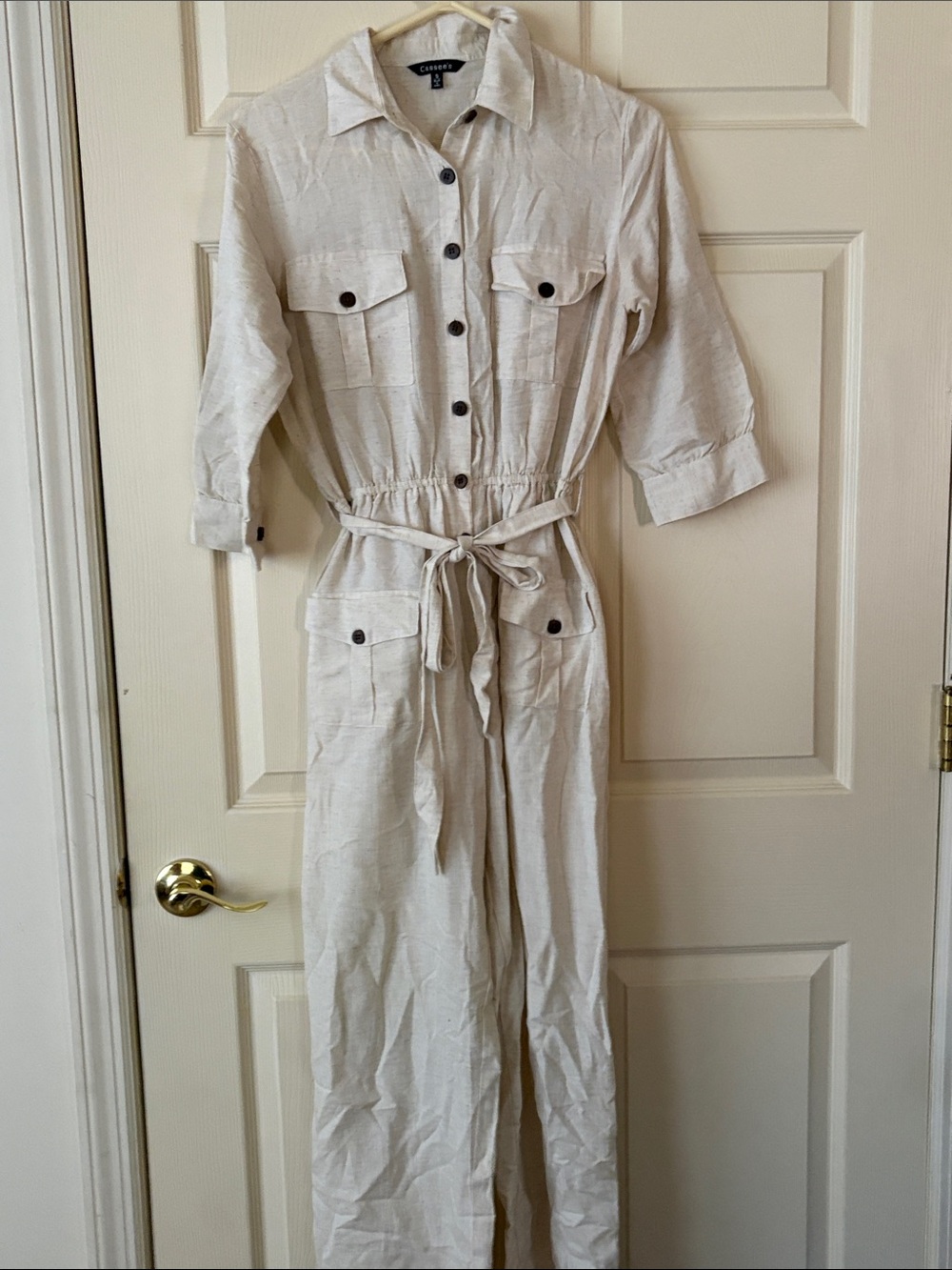 CasseesCasual Utility Jumpsuit Dress - Cream